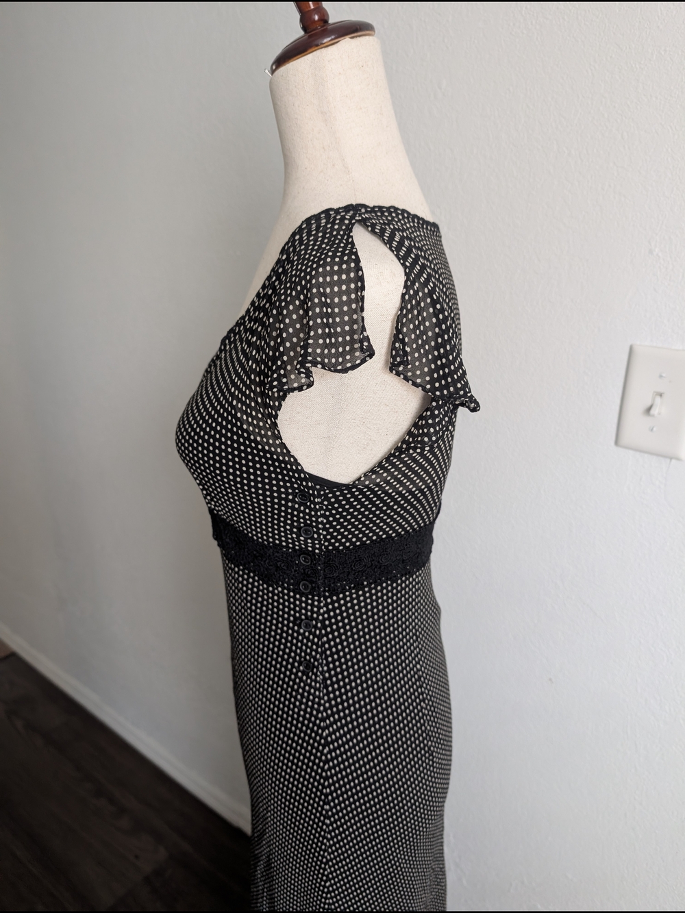 Silk Black and White Polka Dot V-Neck Maxi Dress - Picture 2 of 5